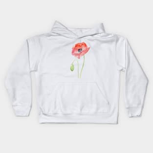 Red Poppy Watercolor Kids Hoodie